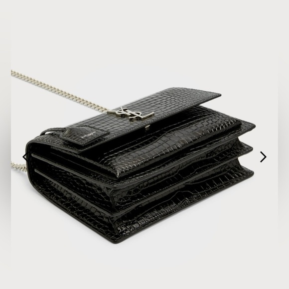 Saint Laurent Croc Embossed Leather Crossbody Bag New - Picture 14 of 16